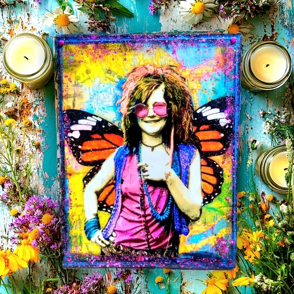 Janis Joplin with Fairy Wings Original Mixed Media Collage Sparkly & Bright - Picture 1 of 8